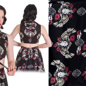 hell bunny vixen pinup rockabilly skull button up top